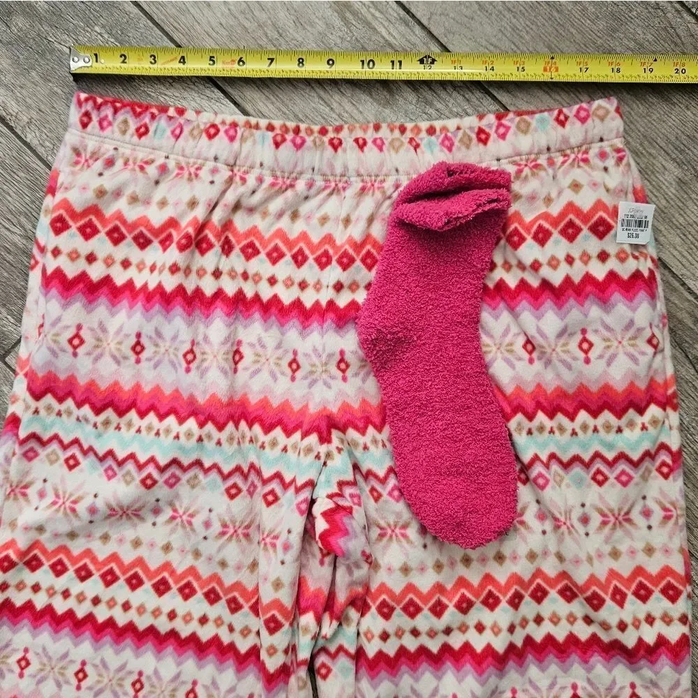 Sleep Chic Faire Isle Nordic Print Fleece PJ Pants and Socks Set Size XL